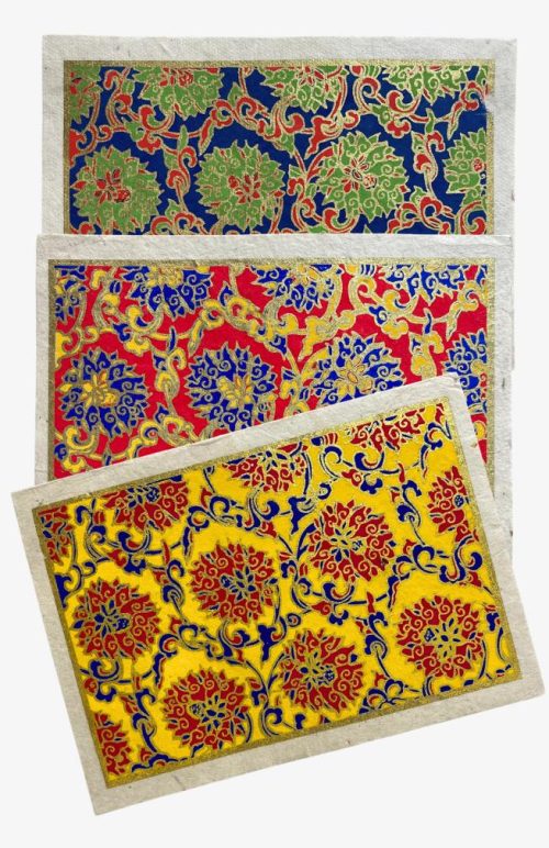 Tibetan flower design tree free paper card set fair trade Nepal