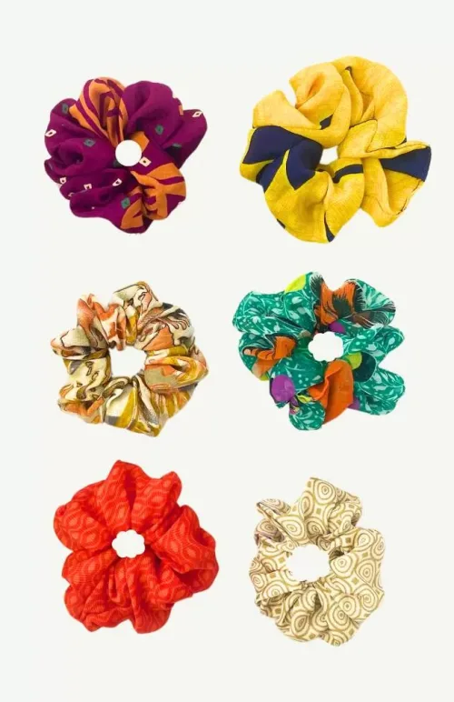 Recycled silk sari hair scrunchy fair trade Nepal