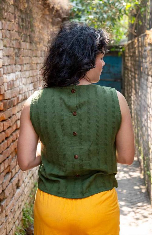 honeycomb cotton tank faux buttons fair trade nepal