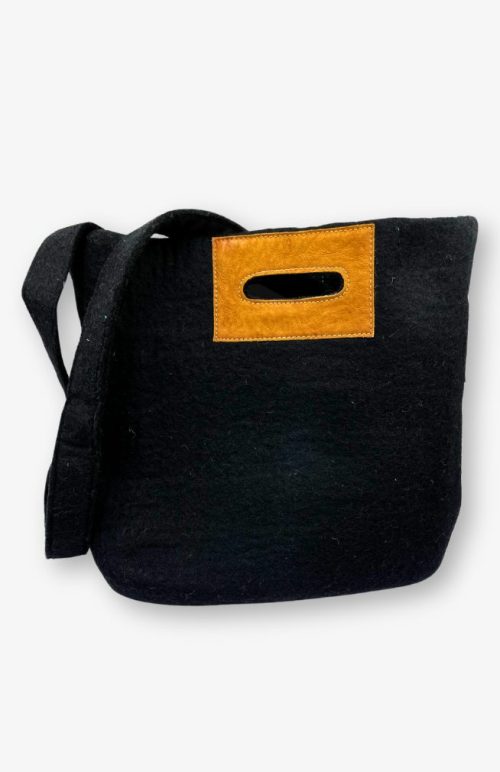 felted wool shoulder bag leather handle fair trade Nepal
