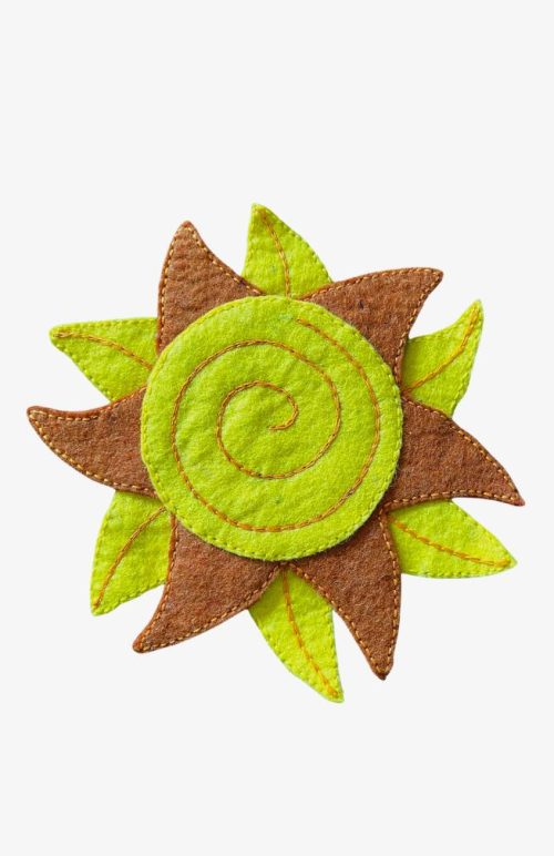 Felted wool sun trivet embroidery fair trade Nepal