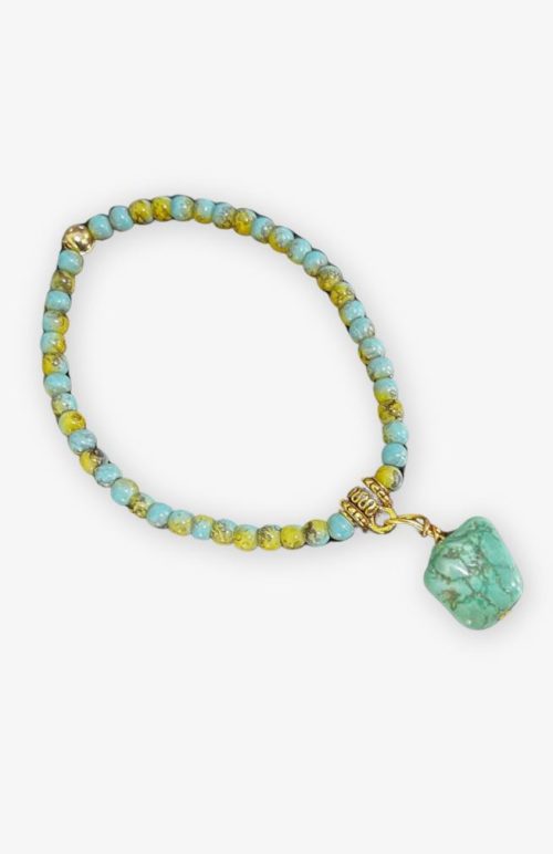 natural turquoise center bead bracelet with 4mm glass beads