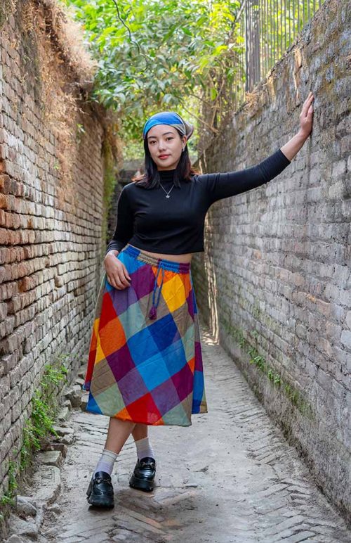 cotton checkered skirt fair trade nepal