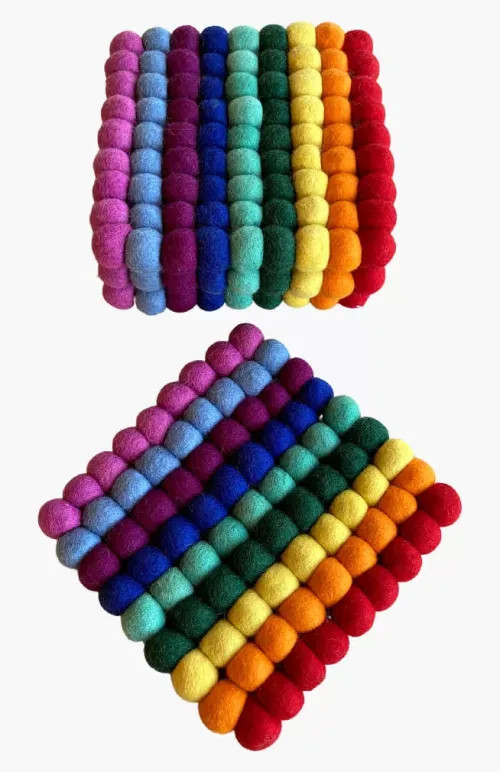 felt ball square trivet fair trade nepal