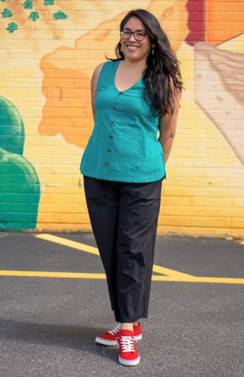 cotton tank v-neck with front buttons
