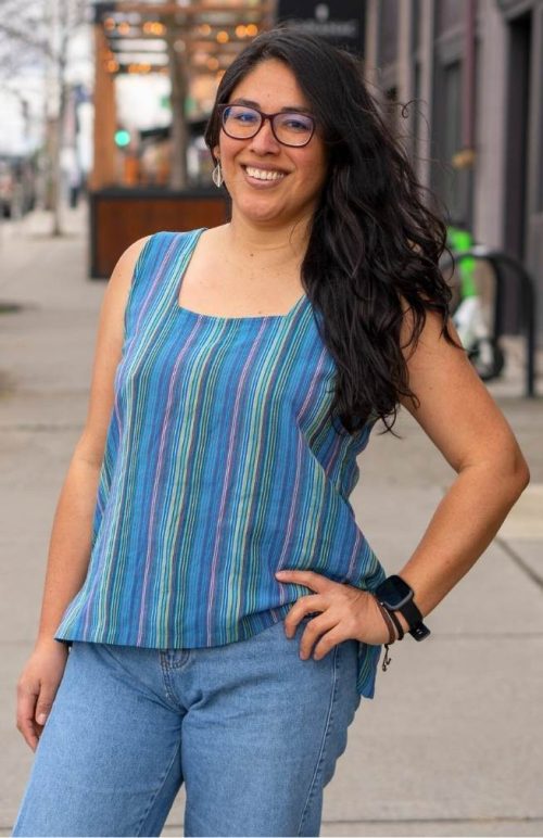 cotton stripe tank top with faux back buttons
