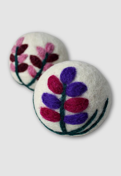 dryer balls embroidered flower felt fair trade nepal