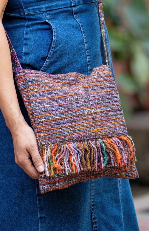 recycled silk purse with fringe