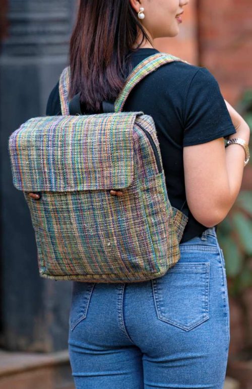 rectangular help backpack with two button flap