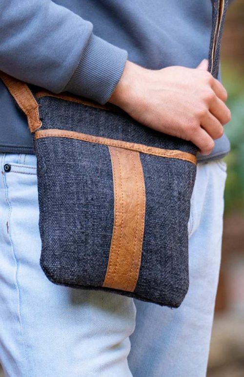 hemp and leather cross body bag