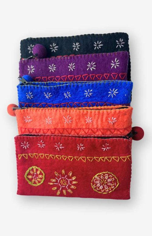 felt embroidered coin purse handmade fair trade Nepal