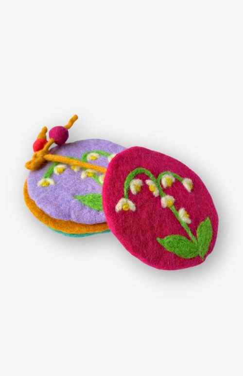 felted wool lilly of the valley coaster set of 4