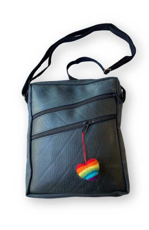 Needle felted rainbow heart zipper pull