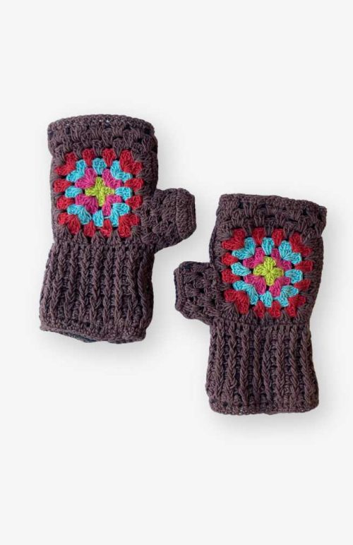 cotton crocheted granny square fingerless hand warmer
