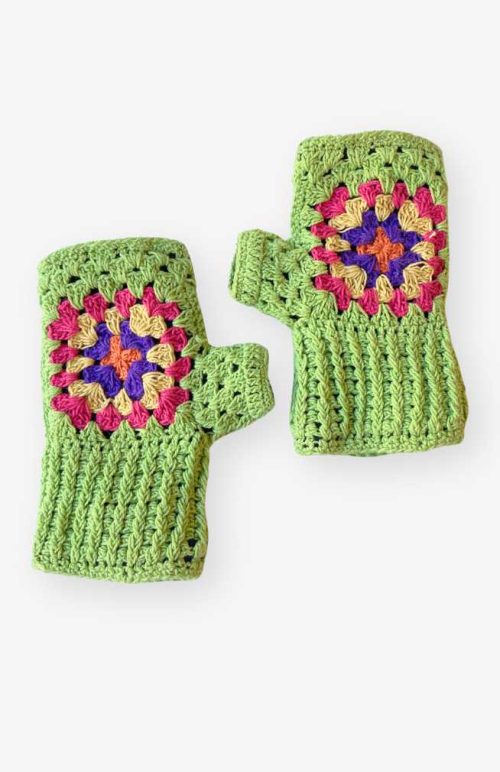 cotton granny square crocheted fingerless hand warmer