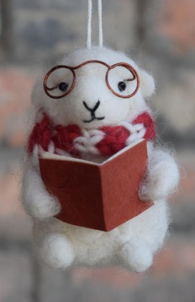 Fair Trade Reading Sheep Ornament