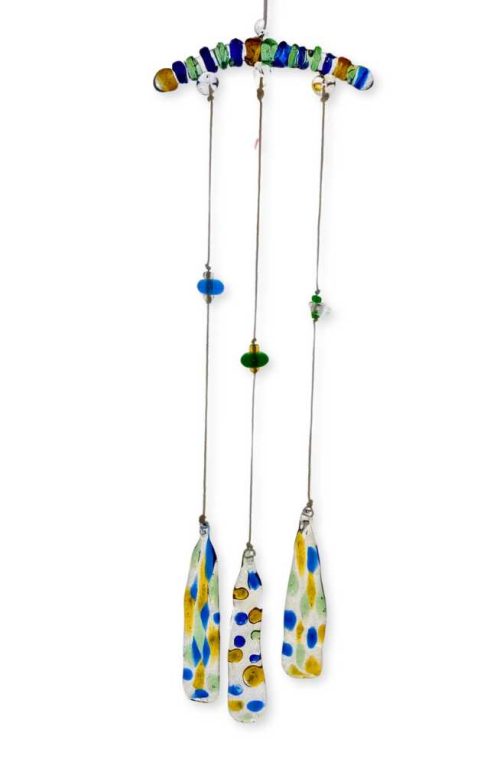 hand blown glass light catcher with three strands, fair trade Nepal