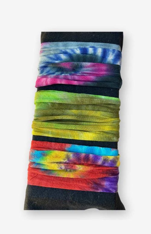 wide cotton head band with elastic back tie dye