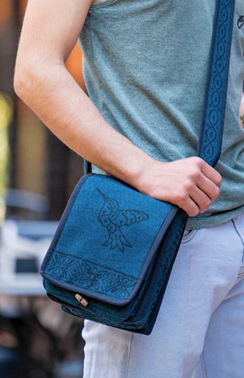 cotton block print purse with zippered front pocket