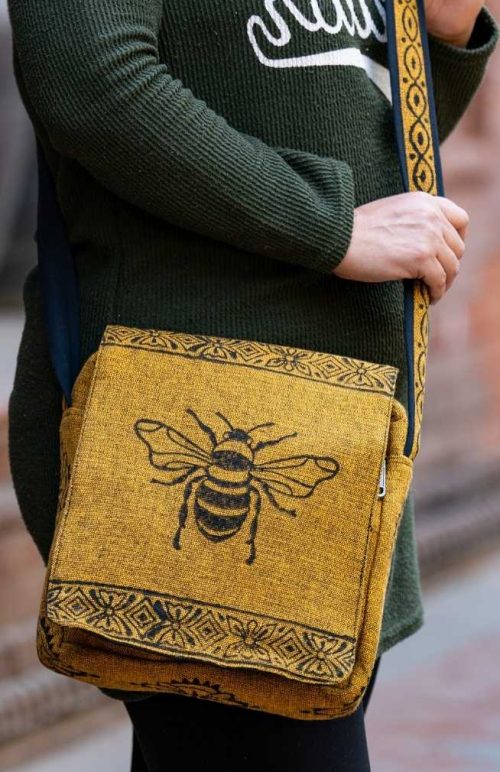 cross body block print bag fair trade Nepal