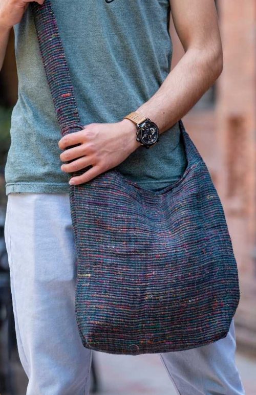 recycled silk bucket bag fair trade nepal