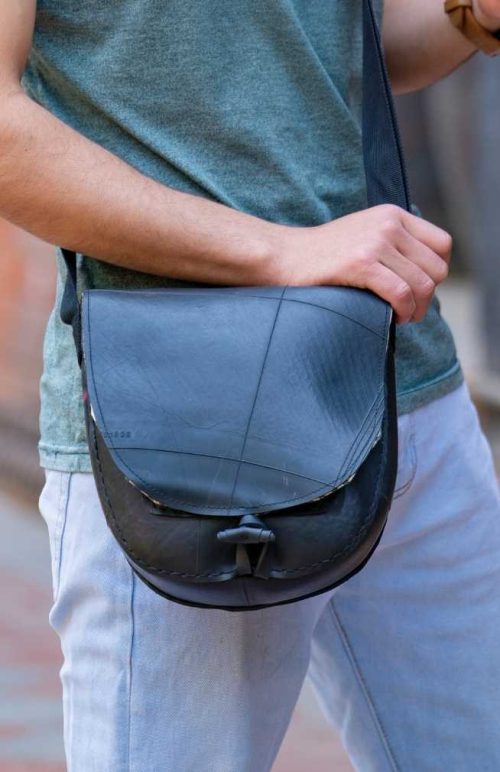 Recycled rubber cross body purse with flap
