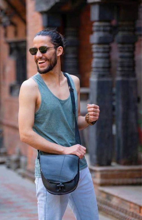 cross body rubber bag with front flap