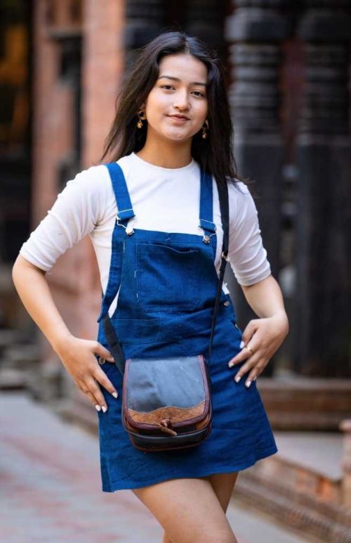 recycled rubber and leather cross body bag