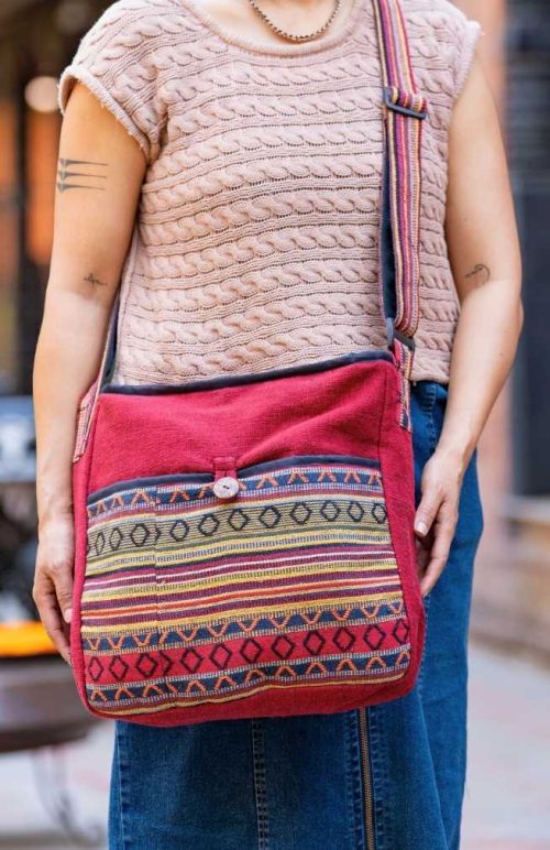 adjustable cross body cotton bag fair trade Nepal