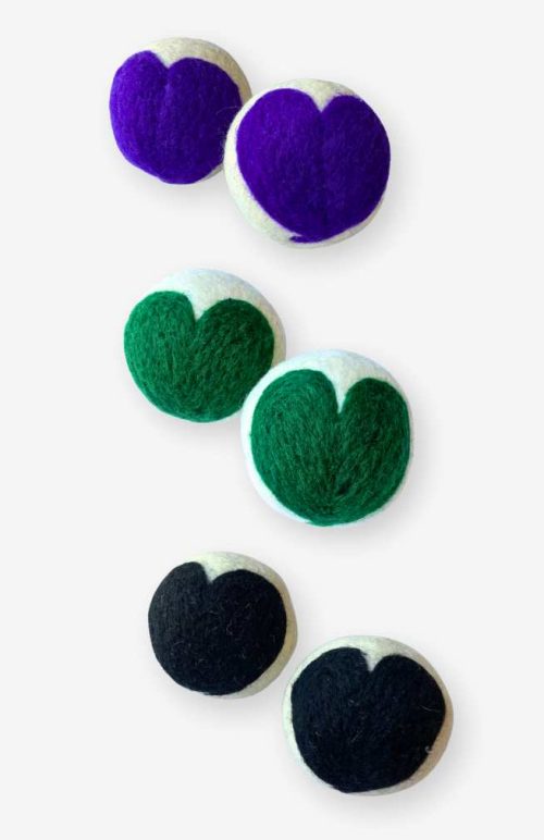 wool dryer balls with single colorful heart fair trade nepal