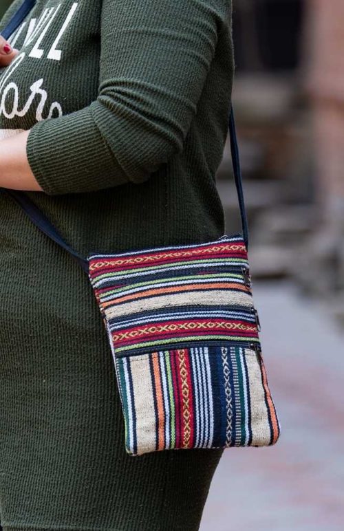 cotton passport bag, gyari fabric, five zippered pockets