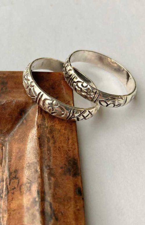 sterling silver band ring 8 auspicious symbols fair trade Nepal