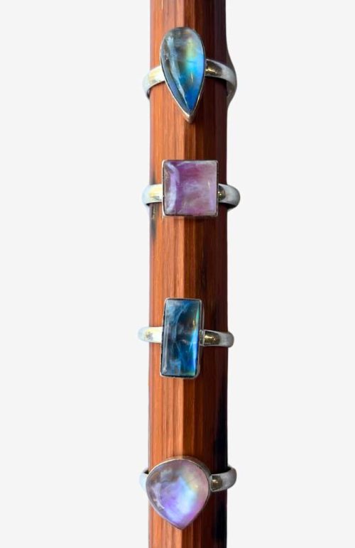 handmade sterling silver rings pink blue moonstone fair trade Nepal