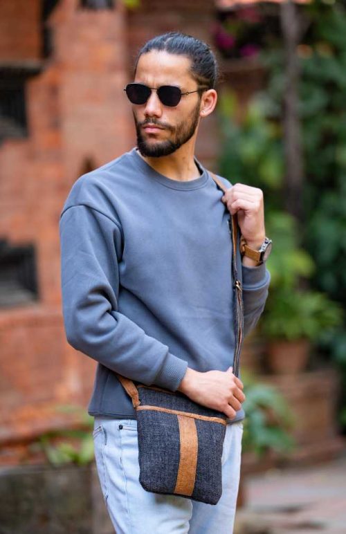 leather and hemp cross body bag