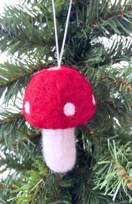 felt mushroom ornament fair trade Nepal