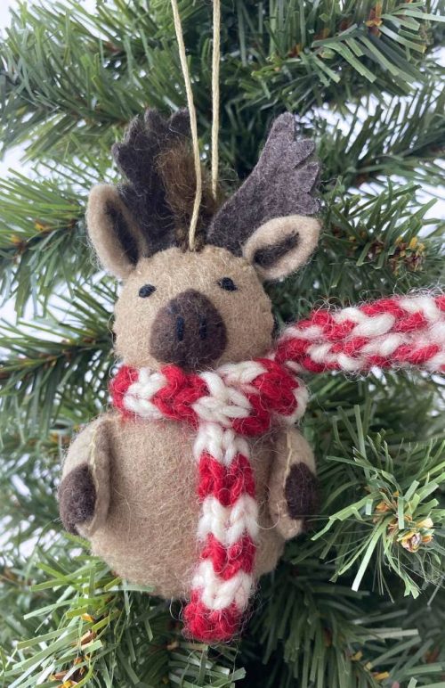 Felt moose ornament fair trade Nepal
