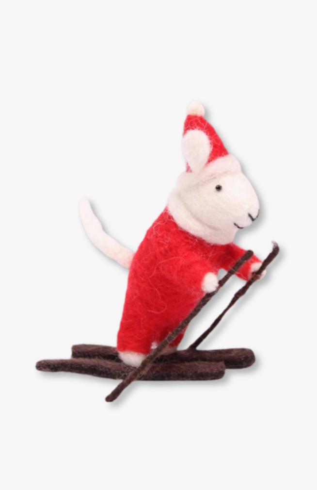 Felt Skiing Mouse Ornament