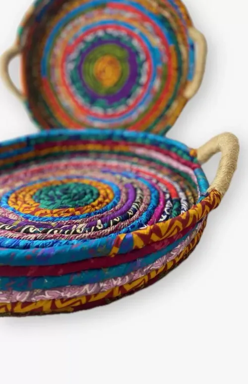 sari wrapped tray, basket, fair trade Nepal