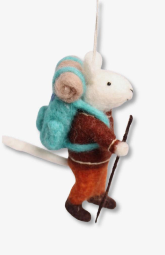 Felt Trekking Mouse Ornament