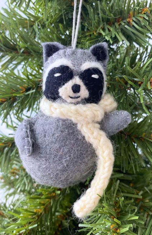 felt raccoon ornament fair trade Nepal