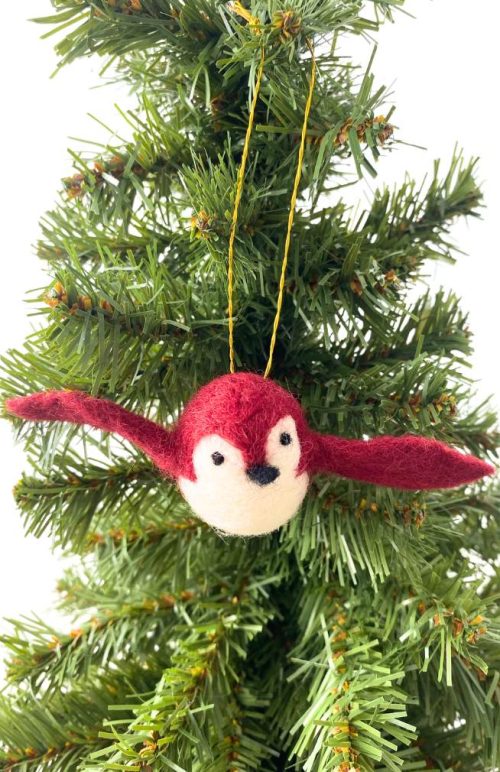 felt red bird ornament fair trade Nepal