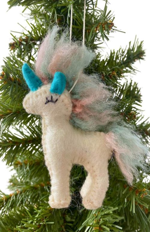 felt unicorn ornament fair trade Nepal