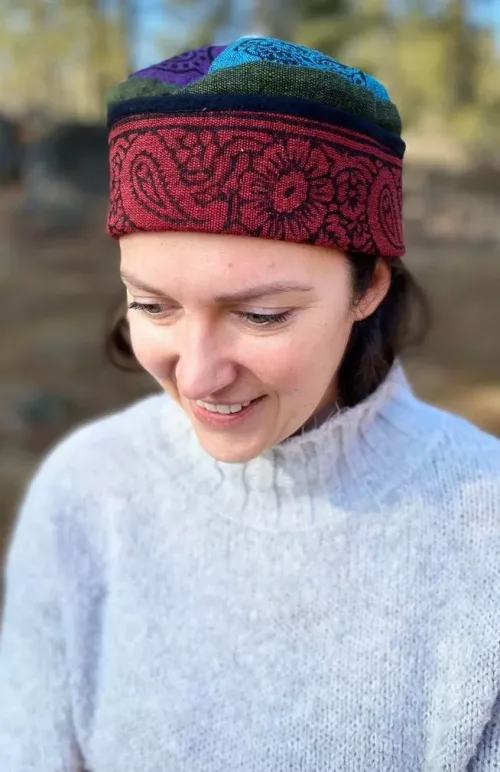Cotton blockprint skull hat, fair trade Nepal