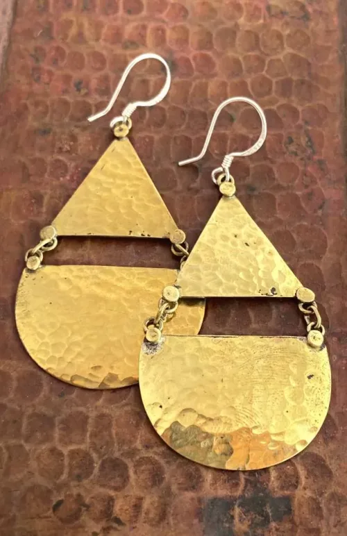 hammered brass earrings, fair trade Nepal