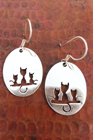 sterling silver earrings cats sitting on fence fair trade Nepal