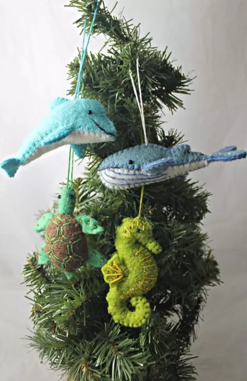 felt ornament whale dolphin turtle seahorse fair trade nepal