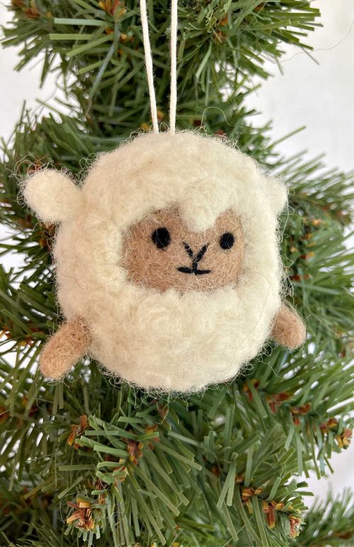 felt sheep ornament fair trade nepal