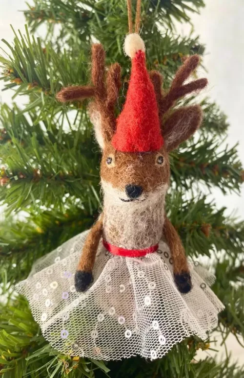 felt deer ornament with tutu fair trade Nepal