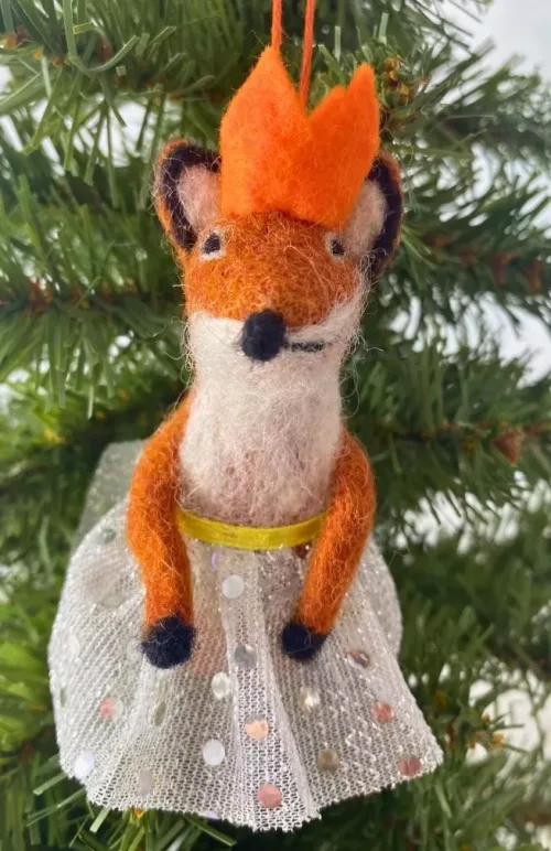 felt fox ornament with tutu fair trade Nepal