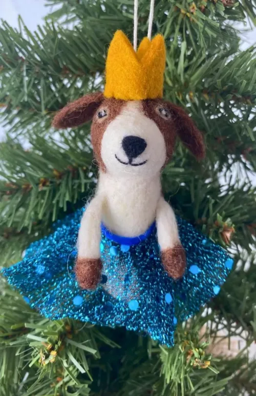 felt dog puppy ornament with tutu fair trade Nepal